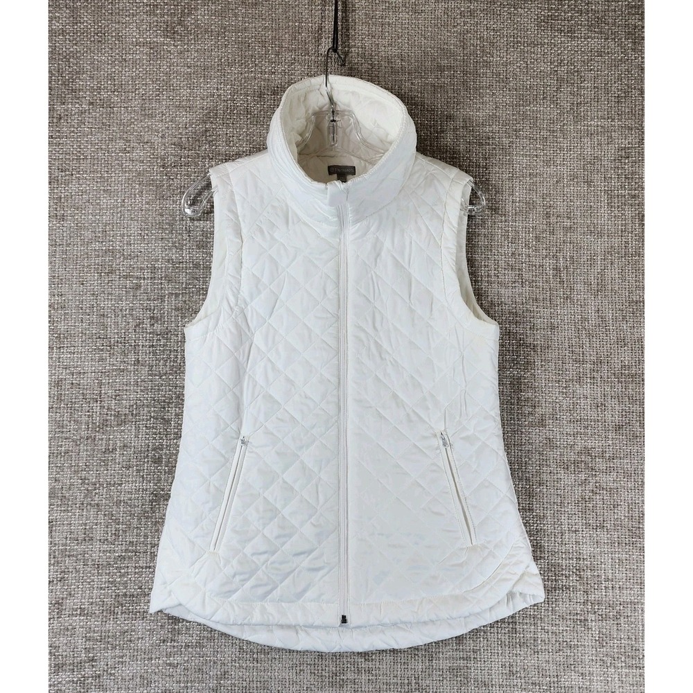Talbots Diamond Quilted‎ Puffer Vest Womens XS White High Neck Full Zip NWT